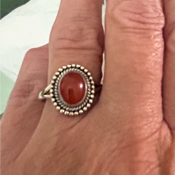 Sterling Silver and Orange Carnelian Ring - Picture 2 of 6